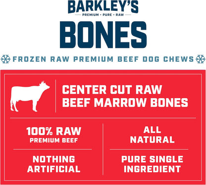 Barkley's Bag Beef Marrow Bones, Frozen Dog Treats, Single Ingredient Center Cut Beef Bone, Raw Natural Chew for Dogs, Keep Frozen, Pure Bold Taste, 4 Count Bag