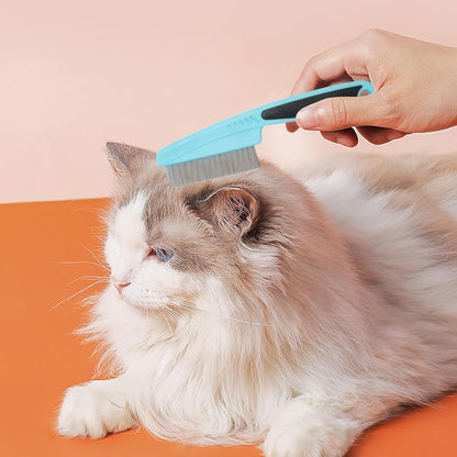 Flea Comb for Dogs and Cats - Lice Comb with Rubber Handle - Promotes Hair Growth and Removes Loose Hair, Knots, and Flakes Flea Brush for Pets (Blue)