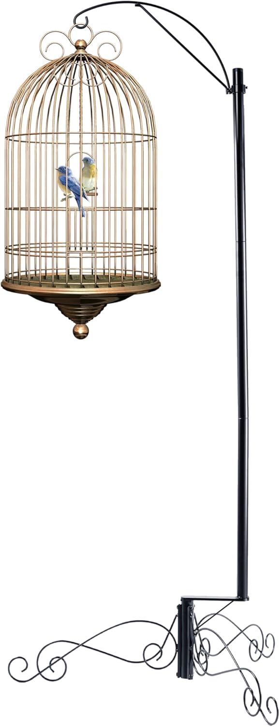 HOHIYA 61 Inch Bird Cage Stand Shepherd Hook Hanging for Hummingbird Feeder Solar Light Lantern Plant Basket Max Loading14 Lbs Black Taiwan Made