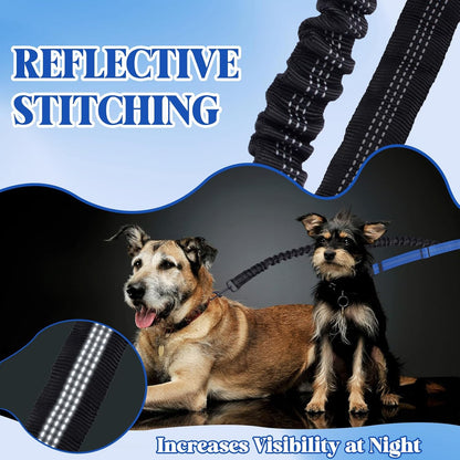 Double Dog Leash Coupler-360°Swivel,2 PCS No Tangle Walking Leash with Shock Absorbing Bungee for Outdoor Walk Train Small Medium Pet(Grey,Blue)