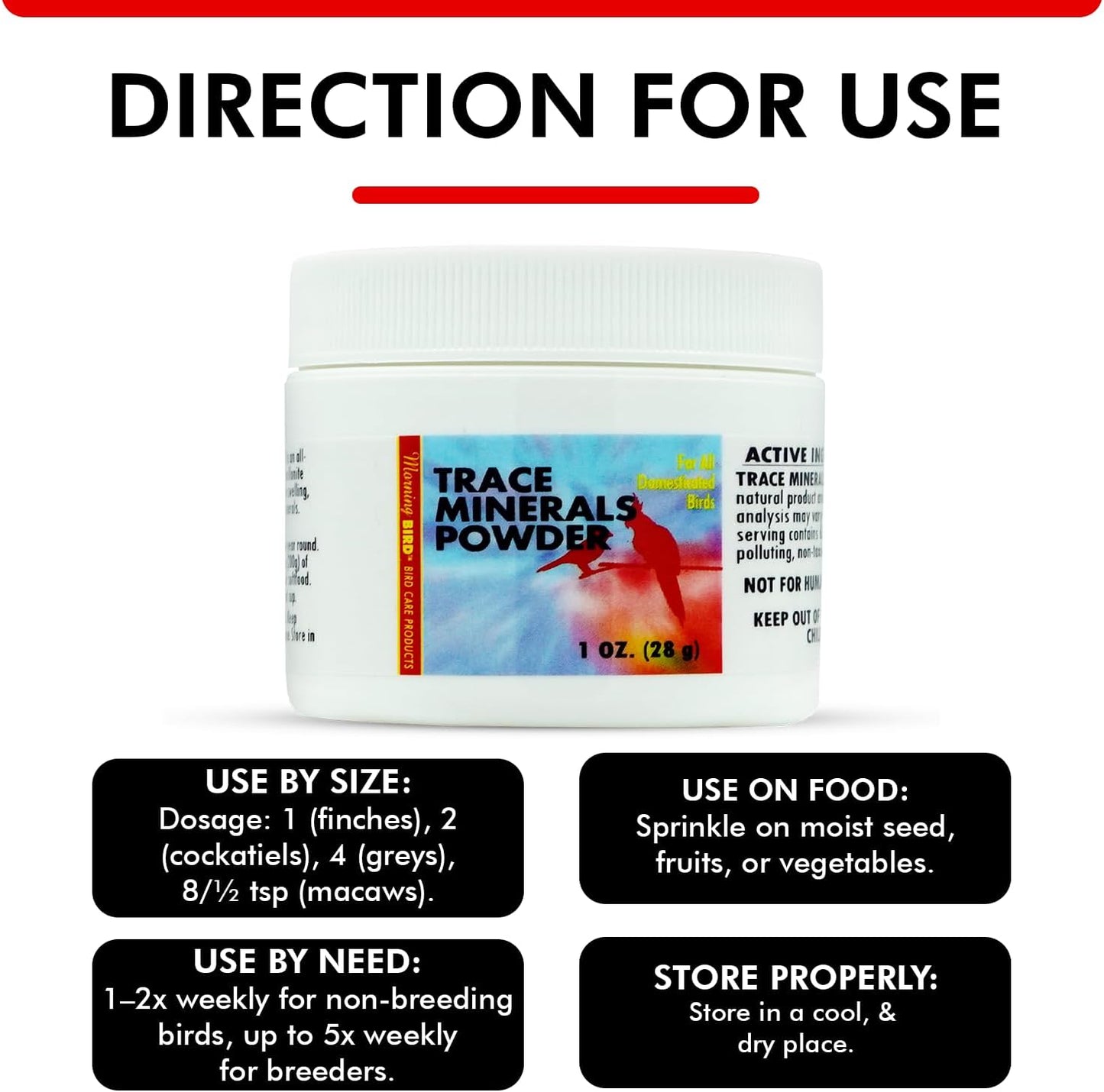 Morning Bird Trace Minerals Powder 1 Oz – Complete Mineral Supplement for Birds – Promotes Energy, Metabolism & Enzyme Activity – Easy to Mix for Daily Vitamin Support.