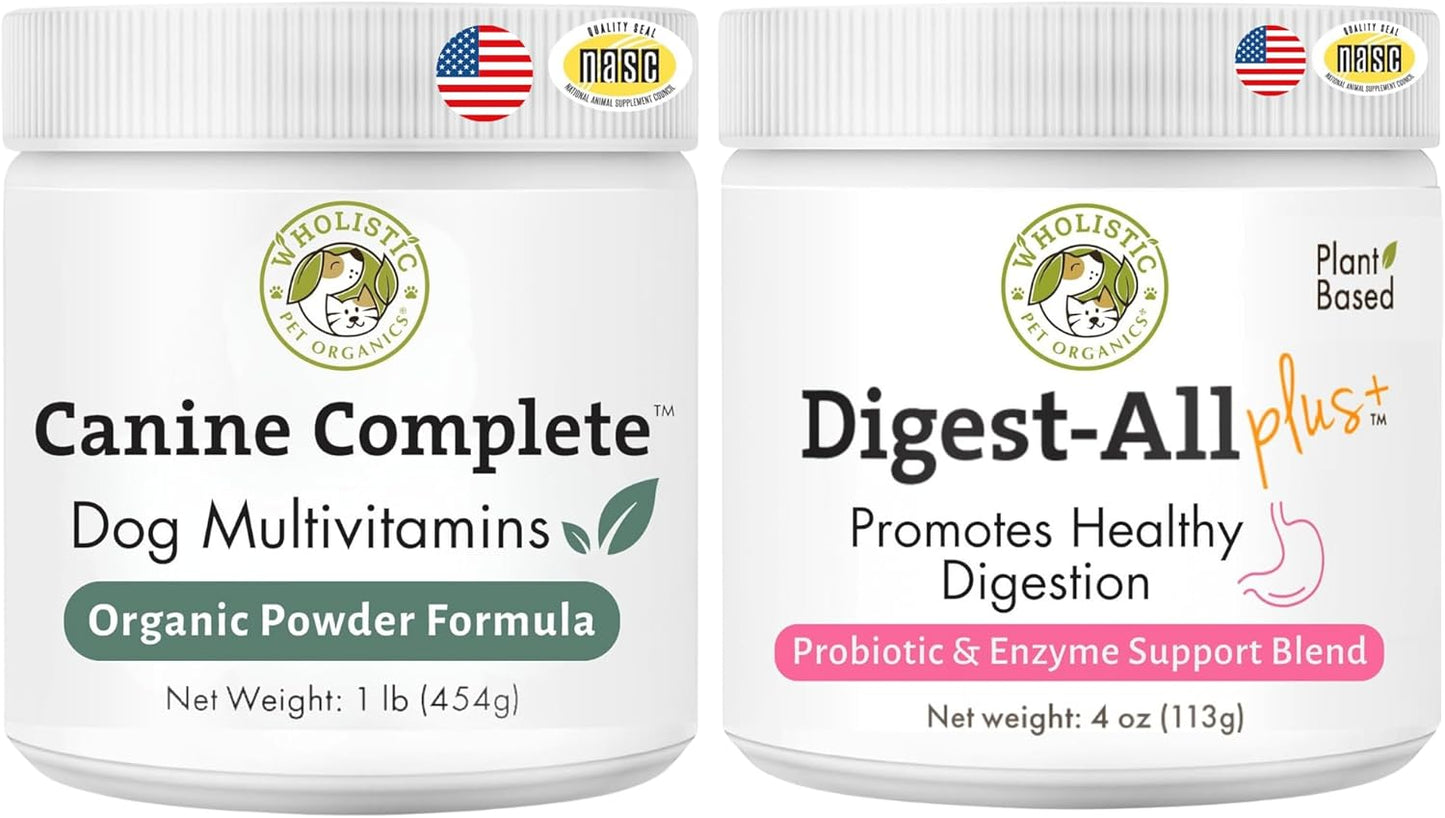 Wholistic Pet Organics Canine Complete & Dog Probiotics Powder - Dog Multivitamins with Prebiotics and Probiotics for Immune System, Digestive Health & Overall Health Support - Promote Daily Wellness