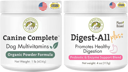 Wholistic Pet Organics Canine Complete & Dog Probiotics Powder - Dog Multivitamins with Prebiotics and Probiotics for Immune System, Digestive Health & Overall Health Support - Promote Daily Wellness