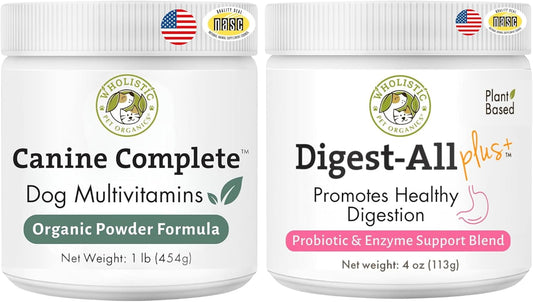 Wholistic Pet Organics Canine Complete & Dog Probiotics Powder - Dog Multivitamins with Prebiotics and Probiotics for Immune System, Digestive Health & Overall Health Support - Promote Daily Wellness