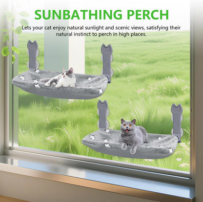 Cat Window Perch, Glow in The Dark Foldable Cat Hammock with Sunken Design & Removable Soft Cover, Breathable Cordless with Soft Edging Window Bed for Resting Indoor Kitten (Star Grey, 2 Pack)