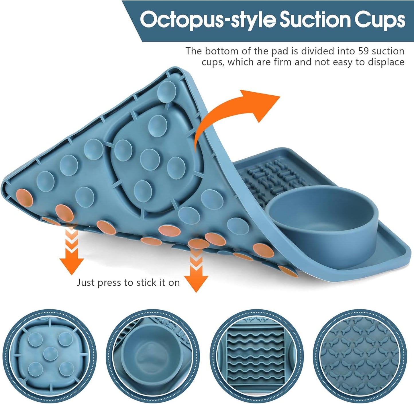 Dog Lick Mat for Small Dogs Cats, 13.8 x 9 Inches Silicone Slow Feeder Dog Licking Mat with Bowls, Peanut Butter Feeding Mat for Anxiety Relief, Reduce Boredom, Improve Eating Habit (Blue)