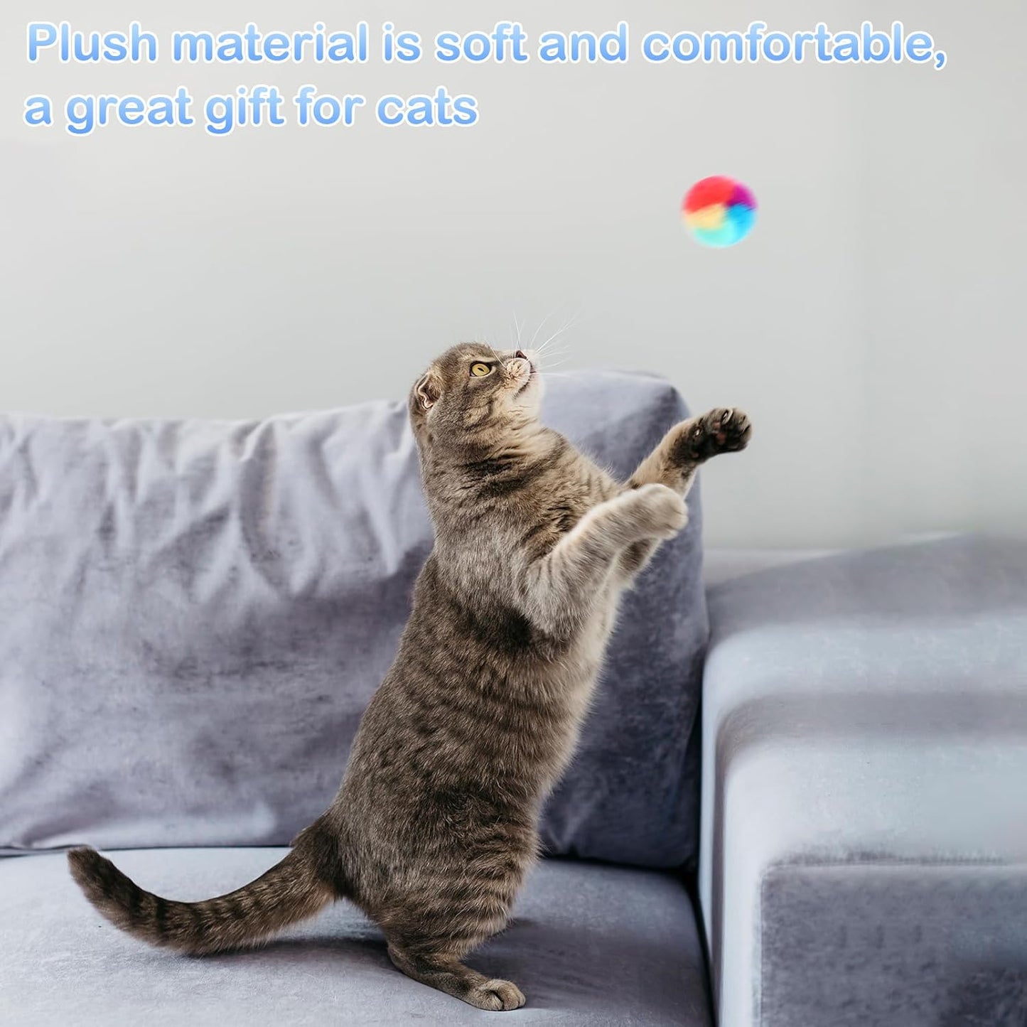 KALIONE 30 Pcs Soft Plush Cat Ball 1.2-inch Rainbow Cat Toy Balls Fuzzy Kitty Balls Kitten Puff Balls Colorful Cat Pom Pom Balls for Cat Kitten Pet Playing Exercising