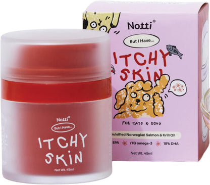 Notti Itchy Skin Allergy Relief - Omega 3 Fish Oil - Itchy Ears - High Concentration - Norwegian Salmon & Krill Oil Pet Supplement for Cats and Dogs - DHA - Probiotics - Joint