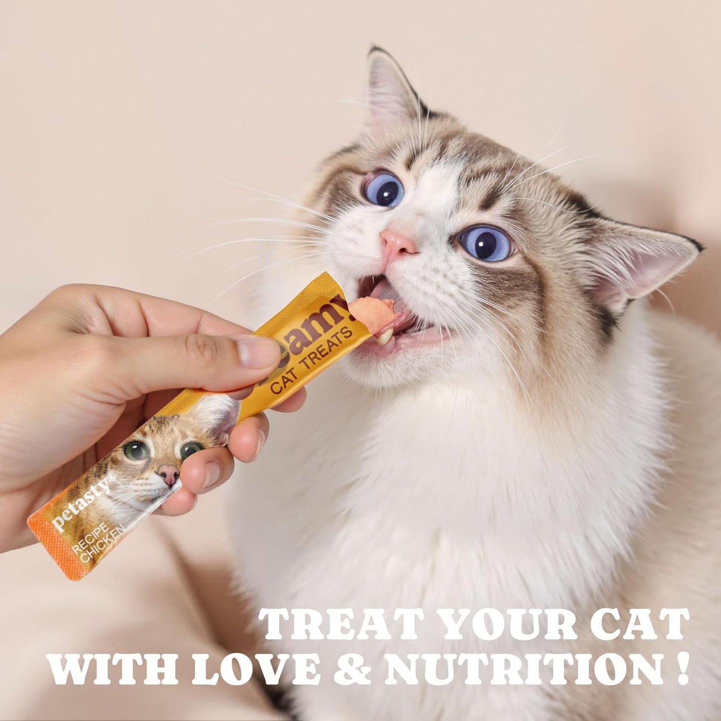 Squeezable Stick Lickable Cat Treats, Grain-Free, Chicken Soft Creamy Puree with Vitamin E, High Protein Wet Cat Treat, No Artificial Additives for Daily Interactive Training Reward, 20 Tubes