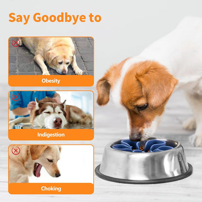 Slow Feeder Dog Bowls Insert, Bestalk Soft Silicone Slow Eating Dog Bowl Insert with Suction Cups for Small, Medium and Large Dogs(Darkblue M)