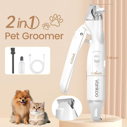 2 in 1 Dog & Cat Nail Clippers & Trimmers with LED Lights, Splash Guard - Pet Hair Trimmer for Around Paws, Ear, Eye,Face, Rump Rechargeable & IPX7 Waterproof Grooming Supplies for Dog, Cat