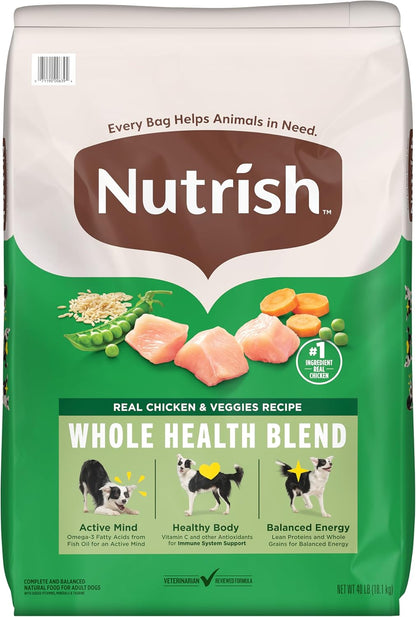 Nutrish Dry Dog Food Real Chicken & Veggies Recipe Whole Health Blend, 40 lb. Bag, (Rachael Ray)