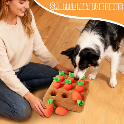 Carrot Snuffle Mat for Dogs Interactive Dog Plush Puzzle Toys 2 in 1 Non-Slip Feed Games Pet Stress Relief with 9 Carrots