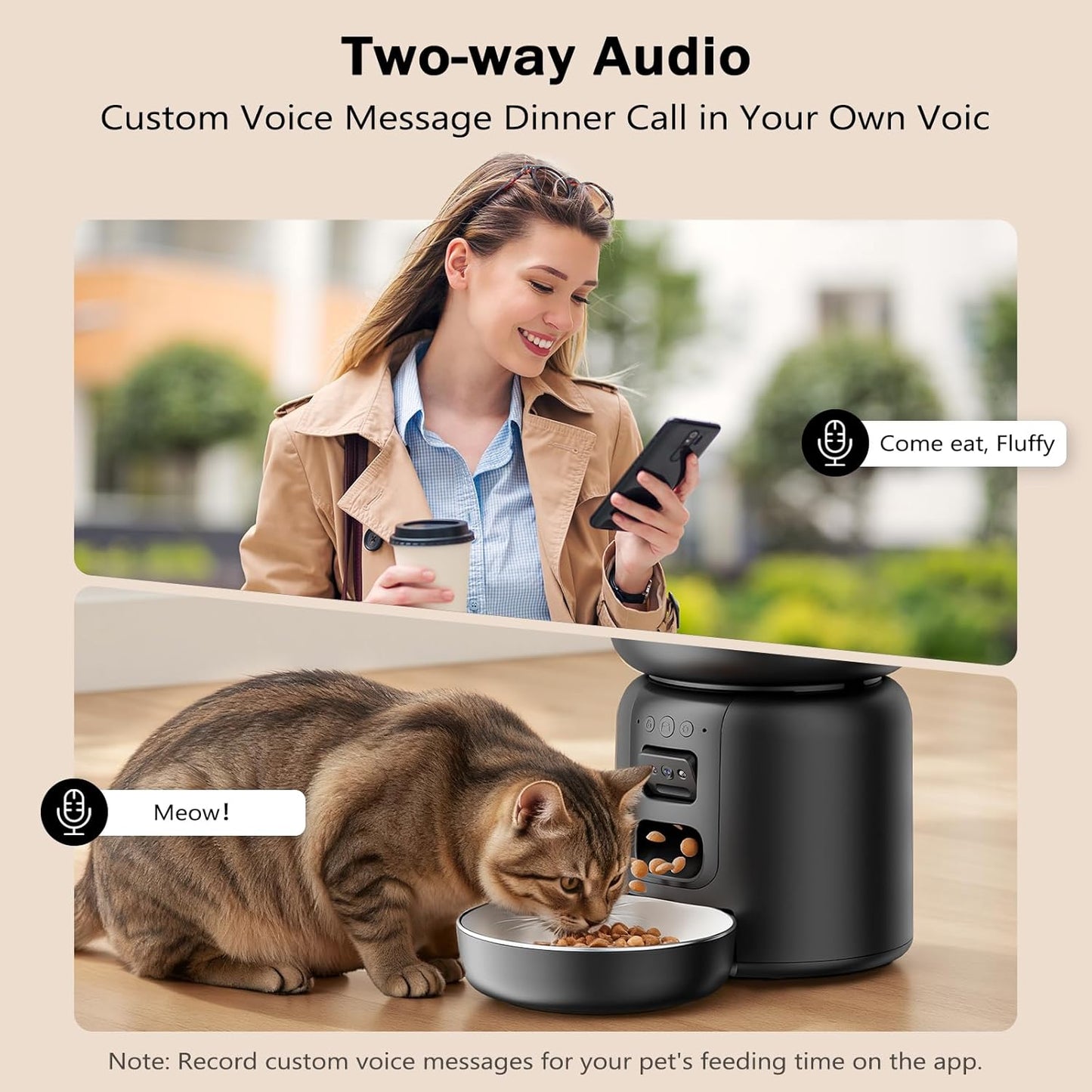Automatic Cat Feeder with Camera, 4L Automatic Pet Feeder, Dual Power Supply, Programmable Cat Food Dispenser with 2MP Night Vision & Two-Way Audio for Cats and Small Dogs, Black