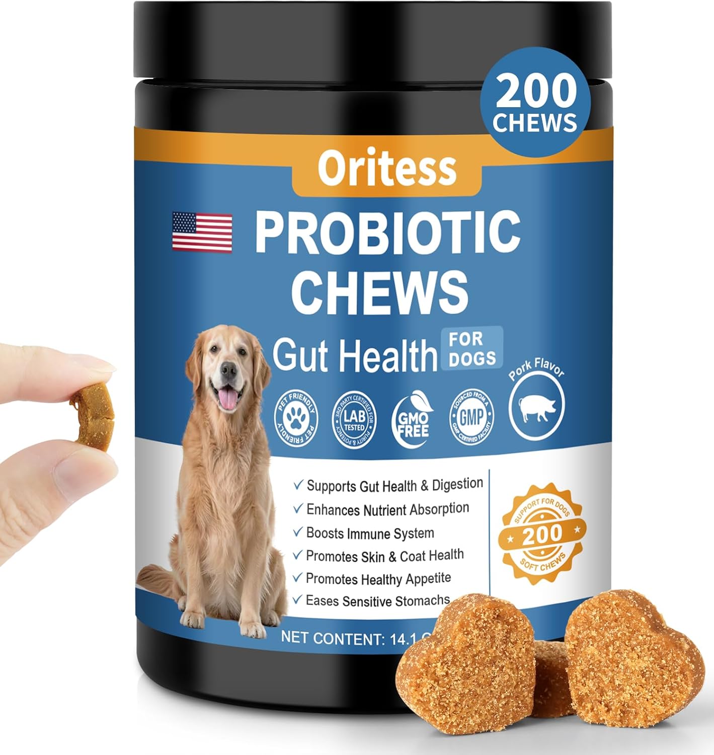 Probiotics for Dogs 200 Chews, Improve Itchy Skin Itchy Ears, Gut Health, Yeast Balance, Allergies, Immunity, Puppy Probiotic Soft Chews Reduce Diarrhea Stomach Relief (Pork)