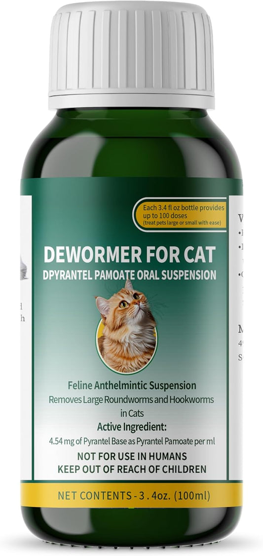 Liquid Cat & Kitten Dewormer for All Wormers, Pyrantel Pamoate, Roundworms & Hookworms 3.4oz, 100ml