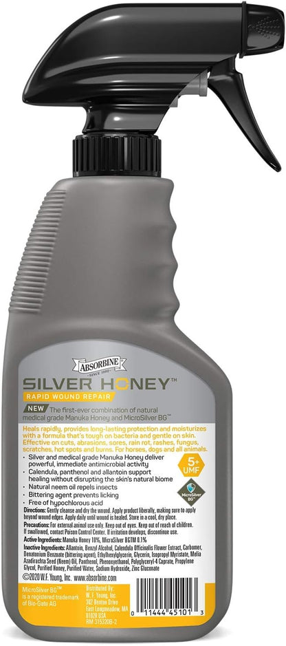 Absorbine Silver Honey Rapid Wound Repair Spray Gel for Horses & Large Animals, 8oz Bottle