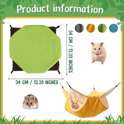 Nuogo 4 Pcs Rat Hammock for Cage Small Animal Hanging Ferret Hammocks for Rat Accessories Double Layer Ferret Bed for Guinea Pig Squirrel Chinchilla Playing and Sleeping(Classical)