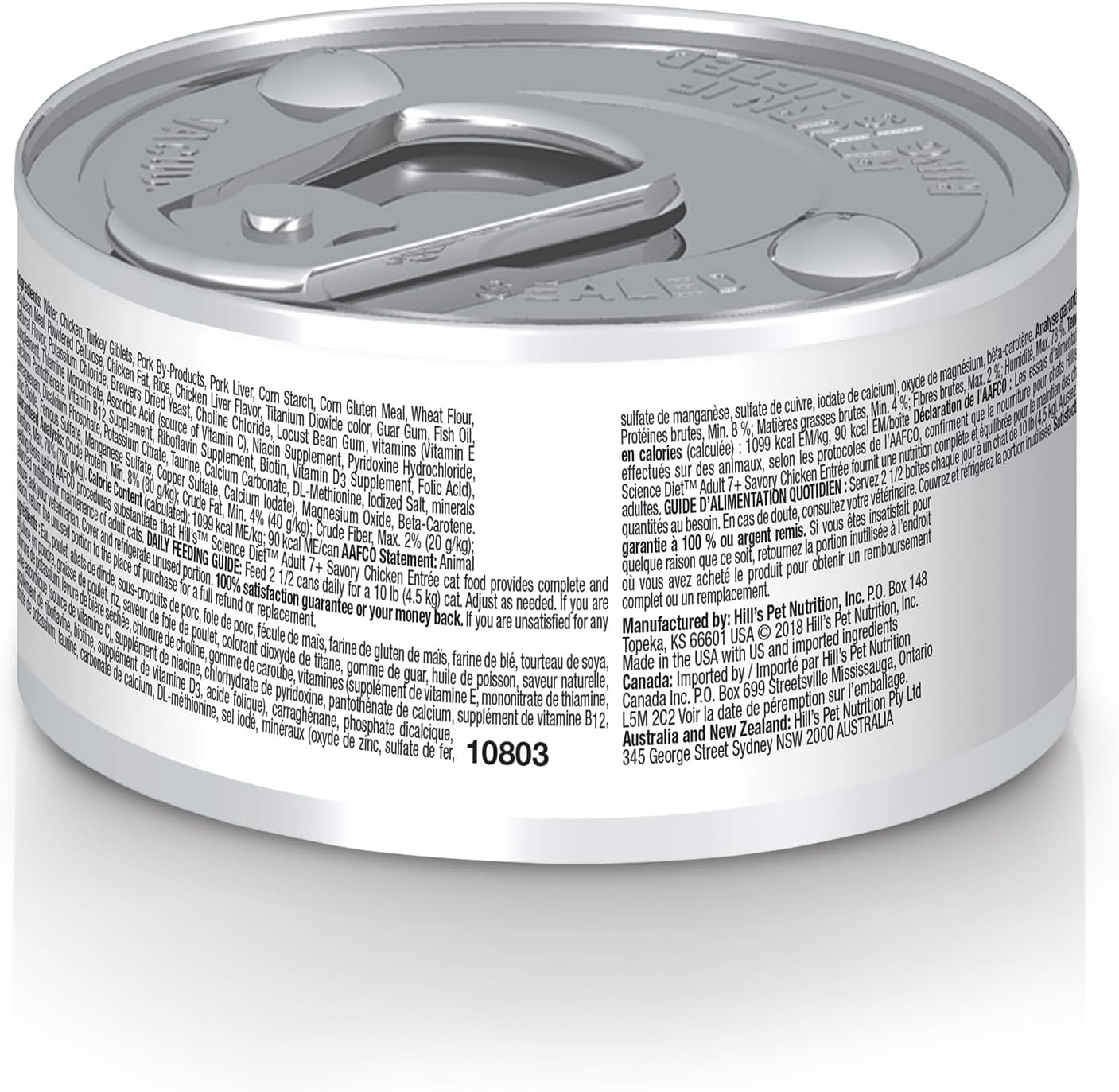 Hill's Science Diet Adult 7+, Senior Adult 7+ Premium Nutrition, Wet Cat Food, Chicken Minced, 2.9 oz Can, Case of 24