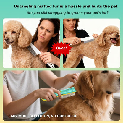 Professional 3-Row Tick & Flea Comb for Dogs & Cats - Stainless Steel Teeth with Negative Ion Anti-Static | Detangling Grooming Tool for Poodles, Shih Tzus & Long Haired Pets