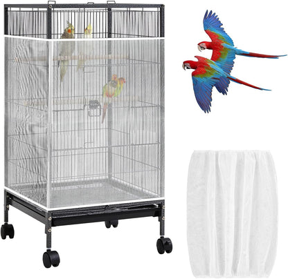 Universal Bird Cage Seed Catcher, White Adjustable Bird Cage Net Cover, Stretchy Lightweight Band Skirts Mesh Cover for Parrot Cages Stops Scatter, Breathable & Reusable