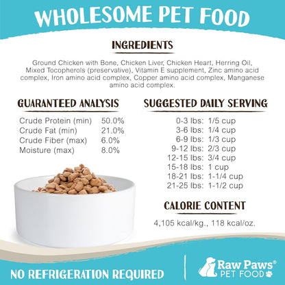Raw Paws Freeze Dried Dog Food & Cat Food - Chicken Recipe, 16-oz - Made in USA - Freeze Dried Chicken, Raw Food for Dogs and Cats - Grain, Soy, Corn- Free