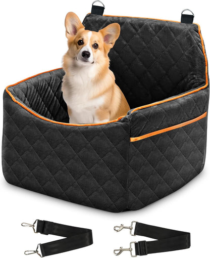 Dog Car Seat for Small Medium Dogs, Dog Carseats with Removable Thick Cushion, Detachable Washable Dog Booster Seat with Storage Pockets & Safety Belt, Soft Safety Pets Car Travel Carrier Bed, Black