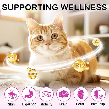 15 in 1 Multivitamin for Cats & Kittens - Chicken Flavor Crunchy & Soft Chews with Prebiotics, Taurine, Omega Fatty Acids - Supports Immune, Digestive, Skin & Coat, Heart & Brain Health - 3.7 oz