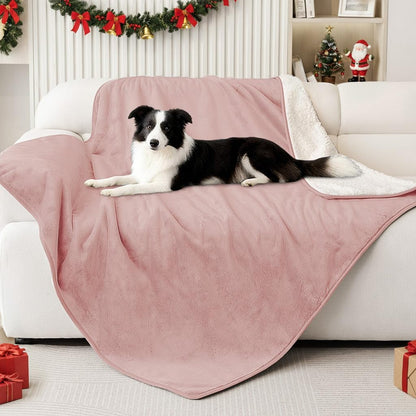 Smiry Waterproof Dog Bed Blanket, Leakproof Pet Throw Blanket for Bed Couch Sofa, Reversible Sherpa Fleece Furniture Protector Cover for Small Medium Large Dogs Cats (Dusty Pink, 50x60 inches)