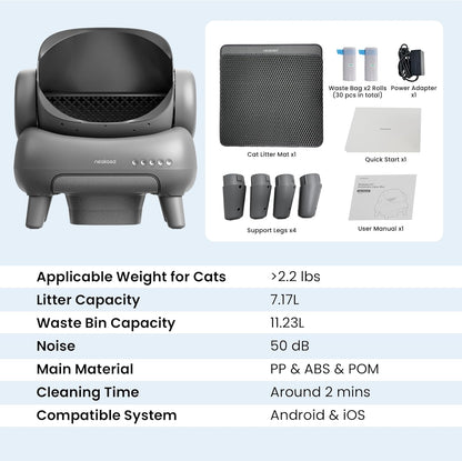 Neakasa M1 Plus Open-Top Self Cleaning Cat Litter Box, Automatic Cat Litter Box with APP Control, Odor-Free Waste Disposal Includes Trash Bags