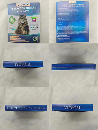 Flea and Tick Collar for Cats - 4 Pack, 32 Month Protection Treatment, Waterproof, Natural Prevention, Adjustable for Cats & Kittens (Black)