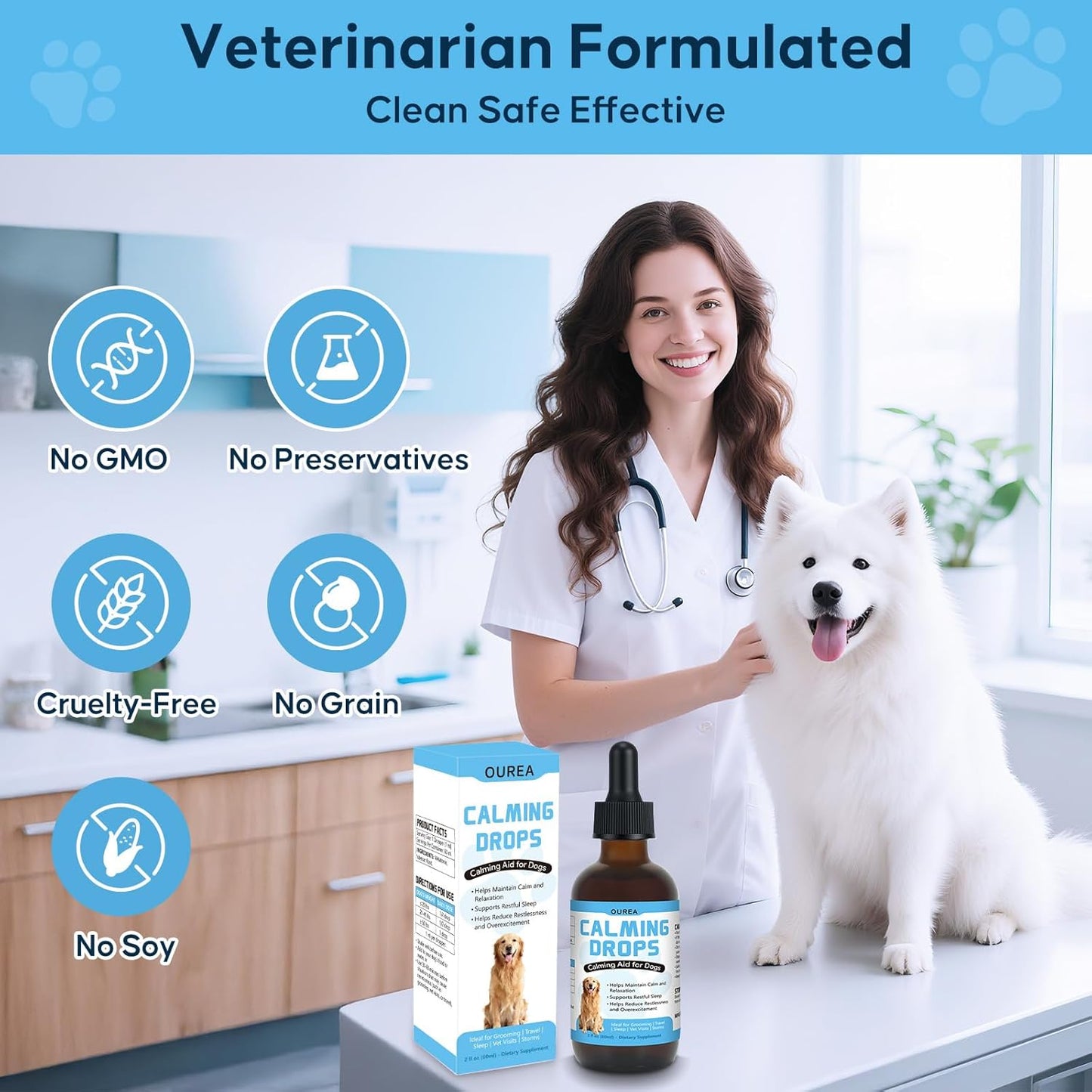 Calming Drops for Dogs with Melatonin – Helps Support Relaxation During Nail Trimming, Grooming, Travel, Vet Visits, Thunder & Fireworks – Natural Soothing Liquid Supplement