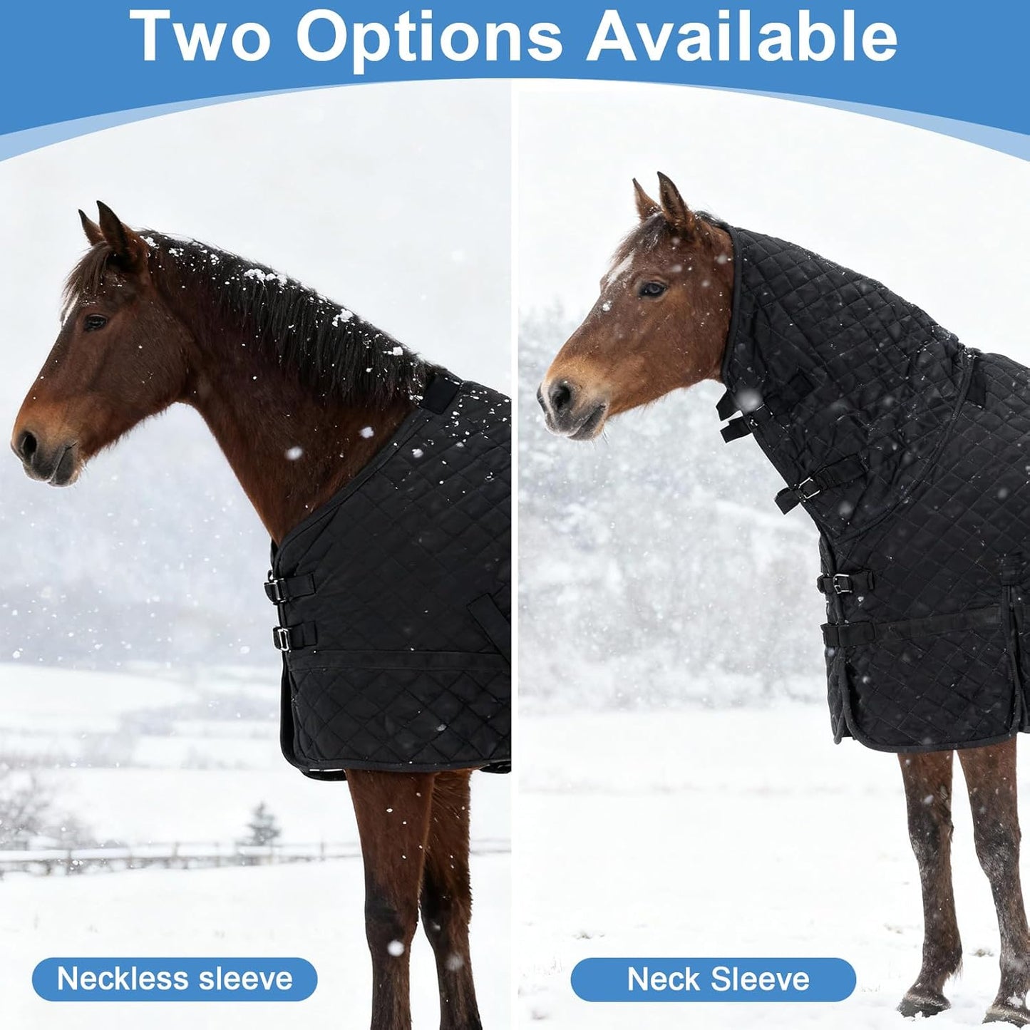 Yaomiao Winter Horse Blanket 78 Inch Waterproof Turnout Blanket Warm Cotton Filling Liner with Turnout Neck Cover Detachable for Horse, Black