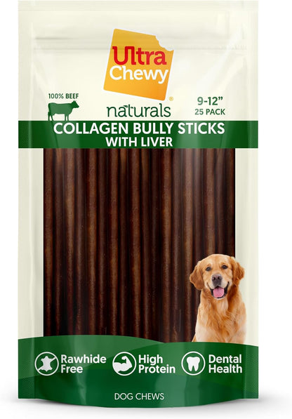 Ultra Chewy Collagen Sticks 9-12 inches (25 Pack) – Long Lasting Odor-Free, All-Natural Dog Chews – Rawhide & Bully Stick Alternative
