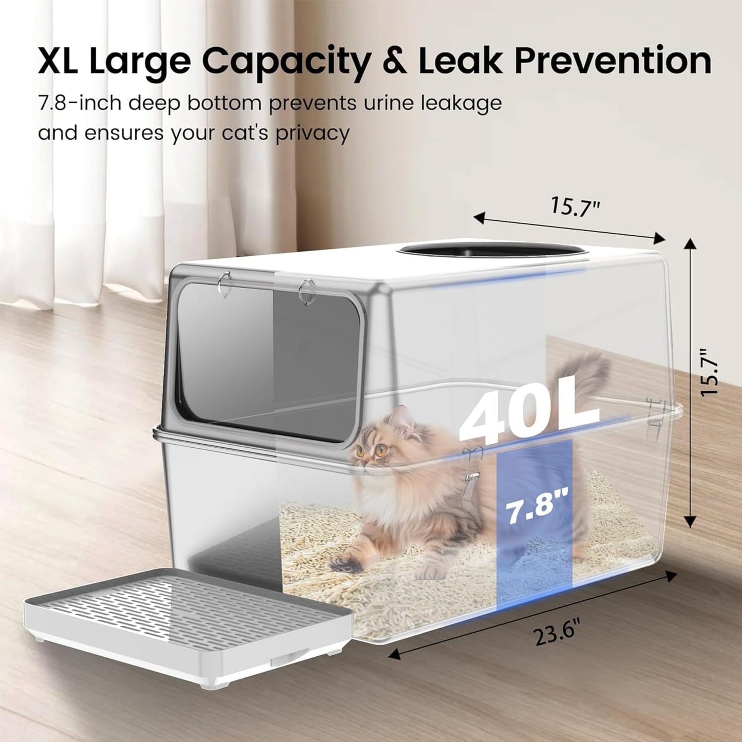 XXL Stainless Steel Sifting Litter Box for Pine Pellets | 16” High Sides, Enclosed & Dog-Proof Cat Litter Box System Metal Sifter Litter Pan System for Big Cats,Odor Control,Easy to Clean