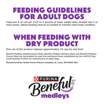 Purina Beneful Medleys Wet Dog Food Variety Pack with Tuscan, Romana, and Mediterranean Style Dog Food in Dog Gravy, 30 Pack - (Pack of 30) 3 oz. Cans