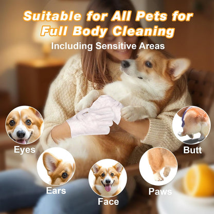 Pet Glove Wipes for Dogs and Cats, Deodorizing and Cleaning Gloves, Hypoallergenic Coconut Oil Grooming Wipes, Individually Wrapped Dog Bath Wipes, for Pet Dry Cleaning, Daily Care and Travel, 18 Pcs
