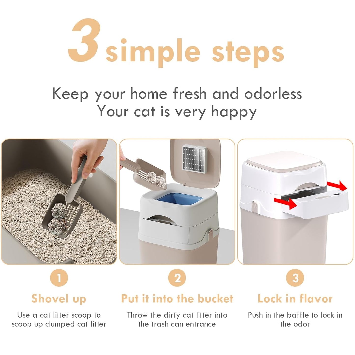 2025 Portable Cat Litter Disposal - Innovative Push-in Cat Litter Trash Can with Odor Isolation, Built-in Poop Bag Holder, Pet Waste Pail for Cats, Dogs, 2 Roll Refill Bags Deodorizers