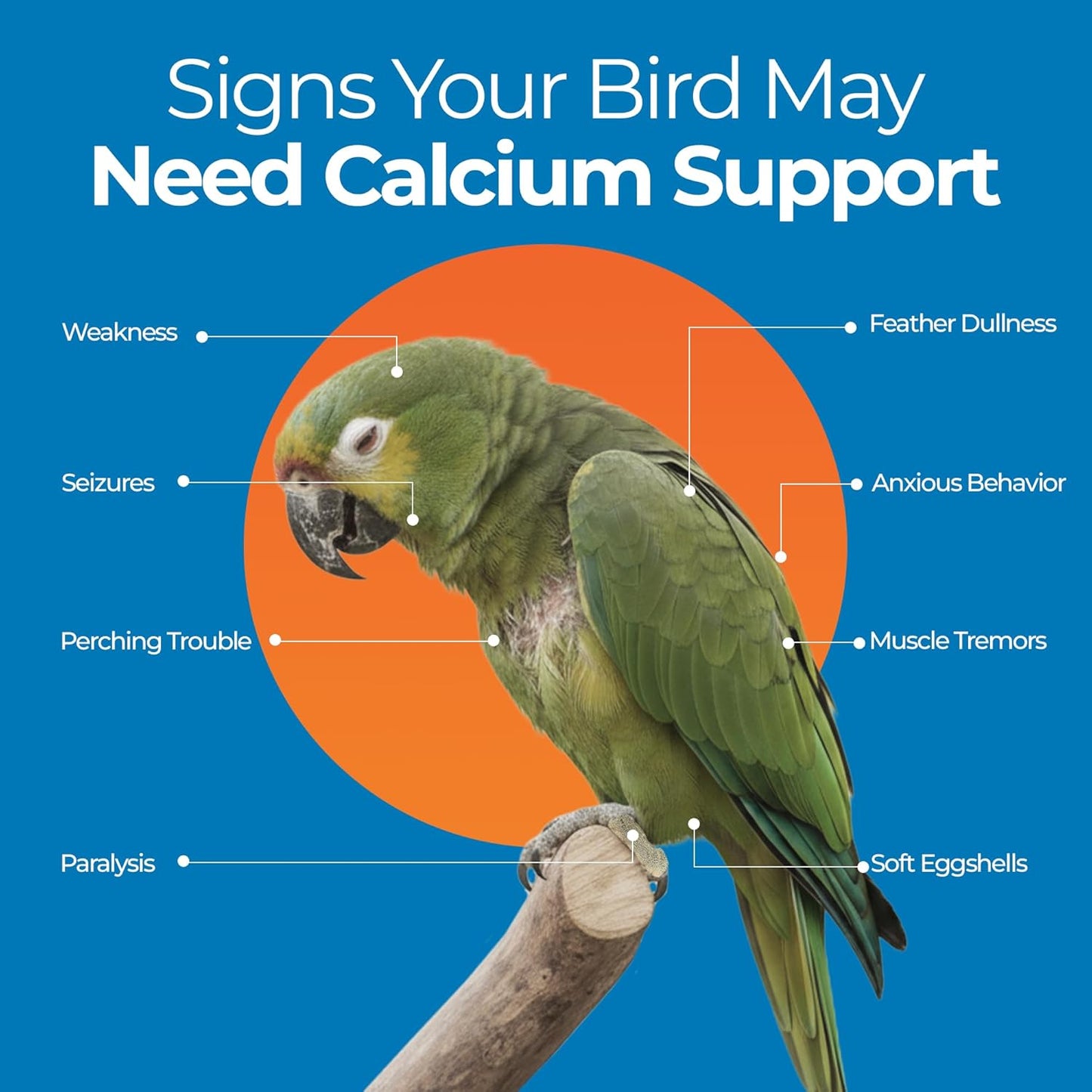 UnRuffledRx™ Bird Calcium Plus with Magnesium and D3, Dissolves Clear and Tasteless in Water, Supports Bone, Muscle, Feather and Egg Health, 45 Servings, Made in FDA-Registered USA Facility