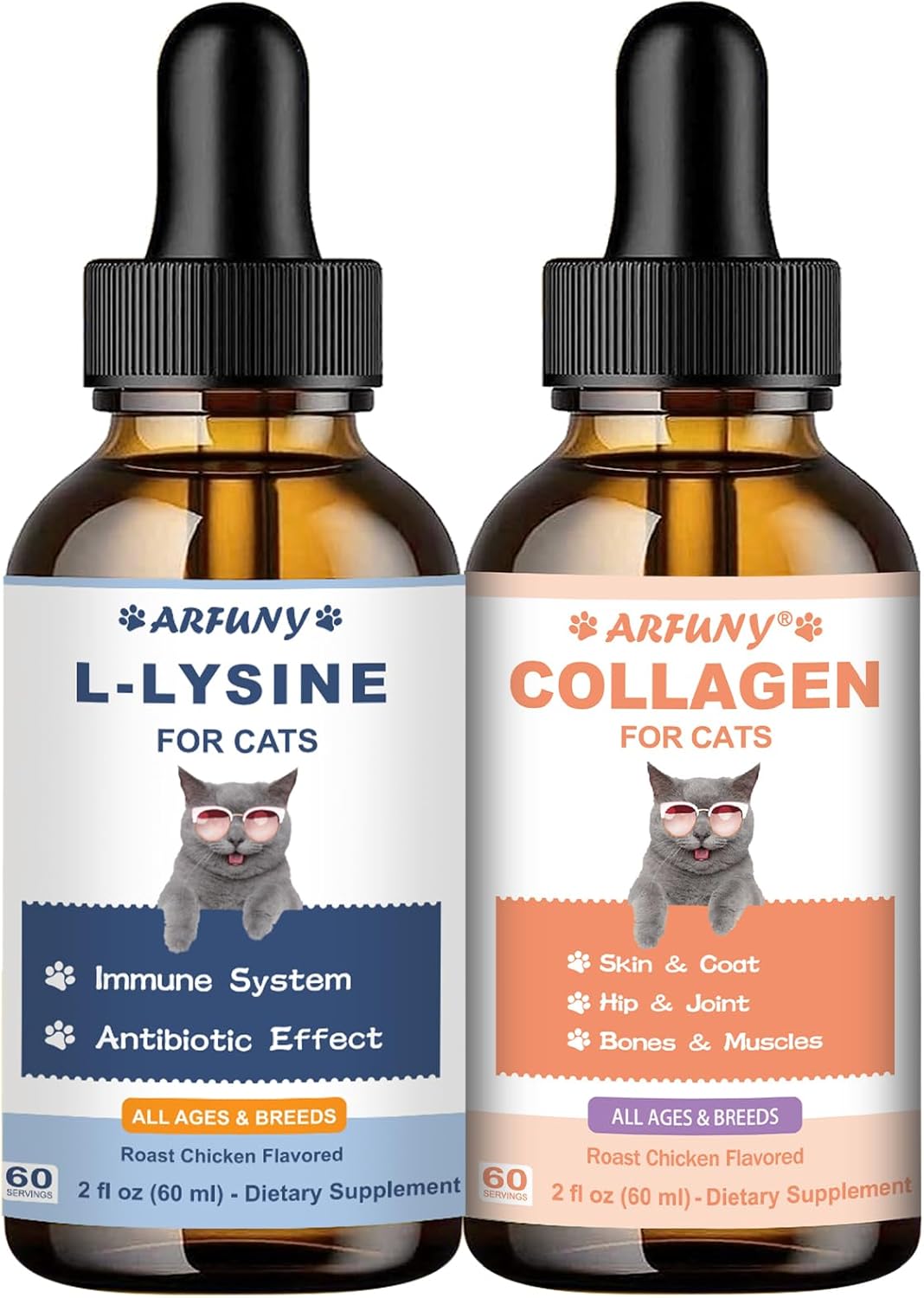 Lysine for Cats & Collagen for Cats - Respiratory, Sneezing, Runny Nose, Eye Function - Hip & Joint, Digestive & Immunity Support - with L-Lysine, Astragalus, Collagen, MSM - Roast Chicken Flavor