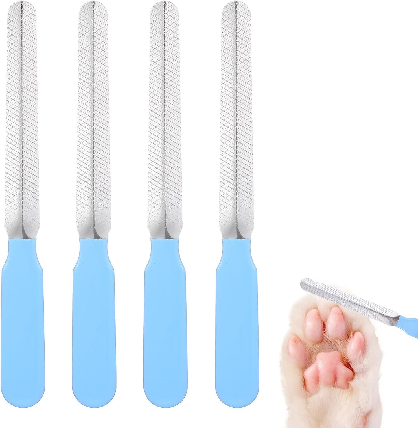 4Pcs Effective Pet Nail File Set, Professional Dog Nail Smoothing Tool, Metal Emery Boards for Dogs Cats Nails Small Large Breeds Puppies Toenails Rough Edges Grooming (Blue, Silver)