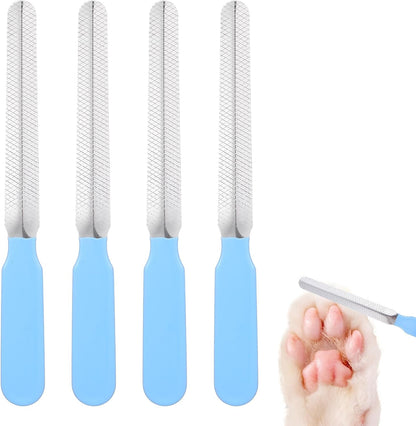 4Pcs Effective Pet Nail File Set, Professional Dog Nail Smoothing Tool, Metal Emery Boards for Dogs Cats Nails Small Large Breeds Puppies Toenails Rough Edges Grooming (Blue, Silver)