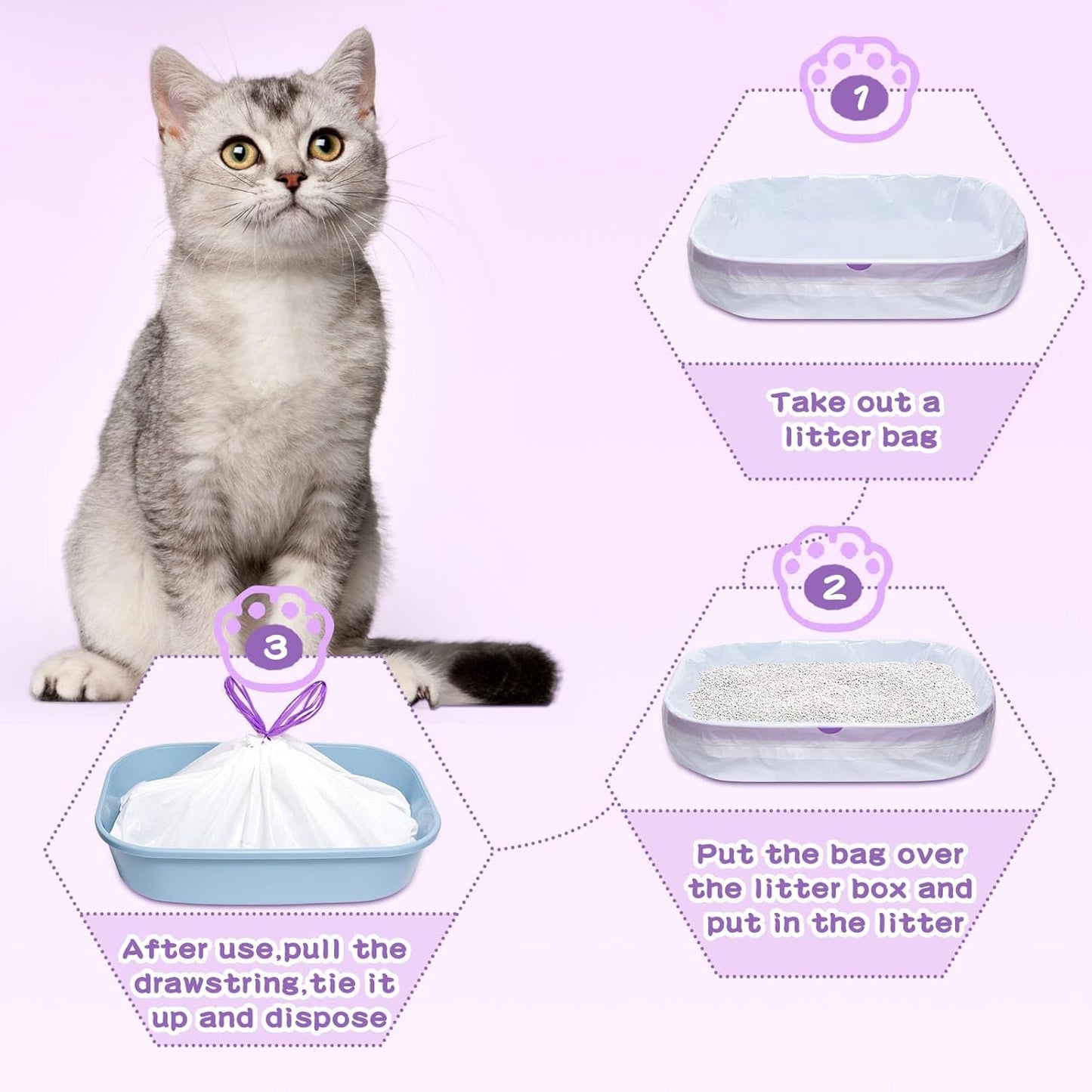 Cat Litter Box Liners Large, 30 Pack Jumbo Drawstring Cat Litter Bags, Extra Thick Litter Pan Liners Heavy Duty 36"x16"