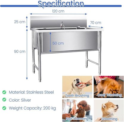 Dog Washing Station for Home with Anti Slip Pad & Dog Leash Ring - Dog Grooming Bath Tub Stainless Steel - Pet Wash Station for Large, Medium & Small Dogs(Large)