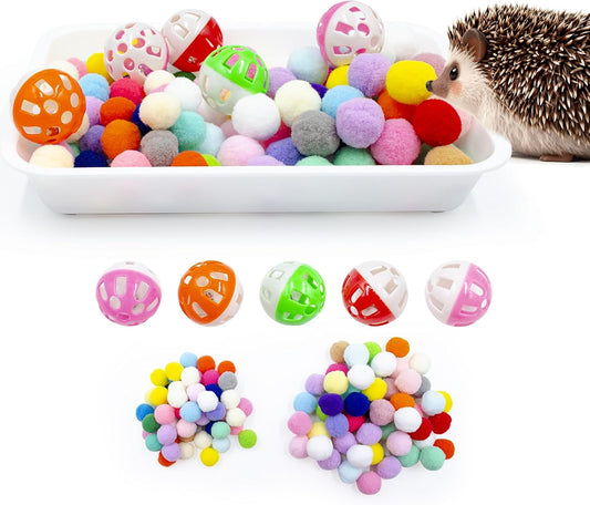 Dig-Box Tray for Hedgehog, Dig Box with Multicolor Furry Ball Toys, Hedgehog Accessories, Toys for Hedgehogs, Sugar Gliders, Hamster, Kitten and Other Small Animals