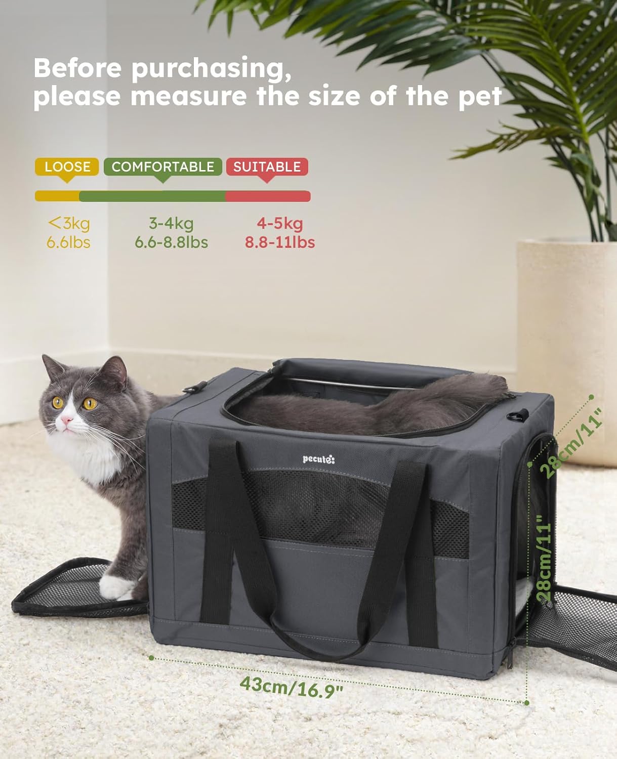 Pecute Cat Carrier Stale, Pet Carrier Breathable and Portable, Cat Carriers Bag with Scientific Hidden Partition, Carriers for Cat Under 11lbs, Dog Carriers Suitable for Travel and Outing, Dark Gray