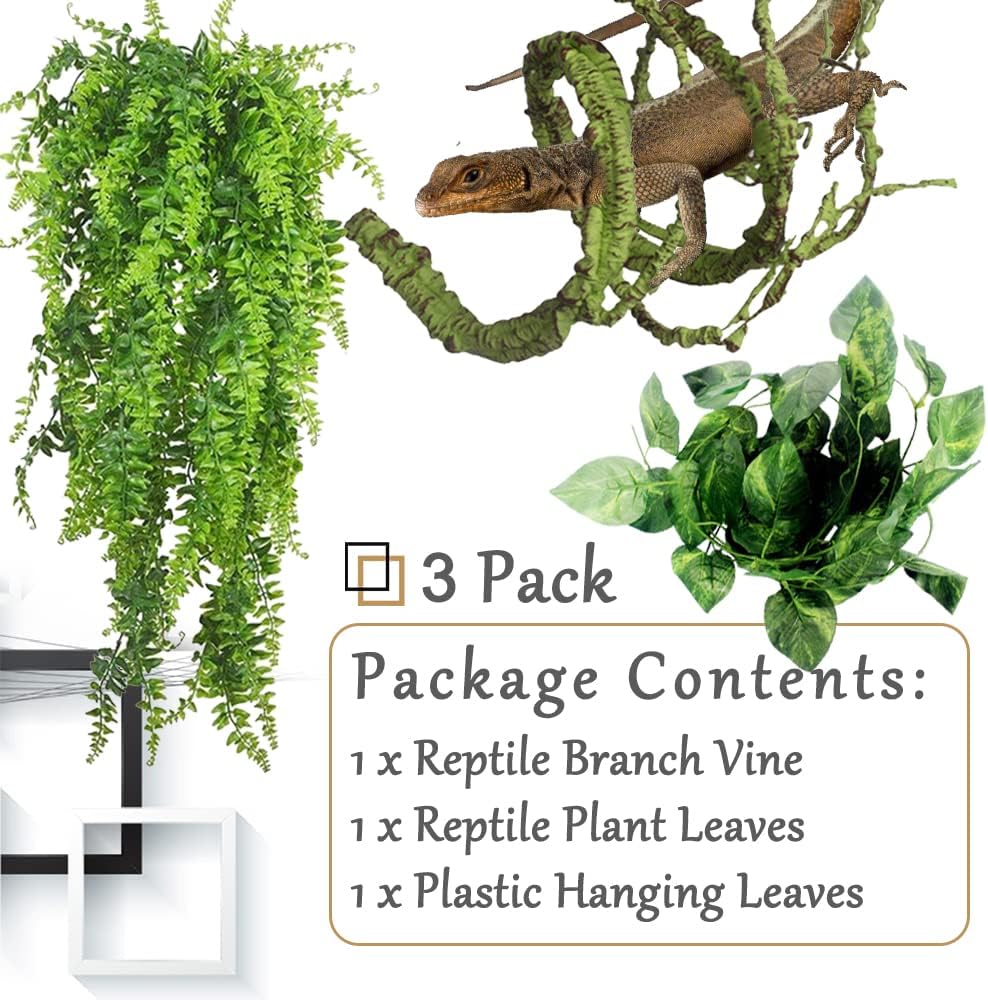 Hamiledyi Reptile Plants Bendable Jungle Climbing Vine Terrarium Branch and 4 Pcs Humid Hide for Leopard Gecko Moist Reptile Hide Box for Bearded Dragon Lizard Gecko Frog Snake