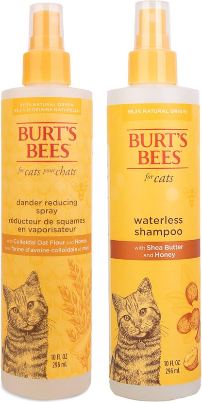 Burt's Bees for Pets Cats Grooming Bundle: Cat Dander Reducing Spray & Waterless Shampoo for Cats, 10oz, Naturally Derived Ingredients, Gentle Cat Cleaning