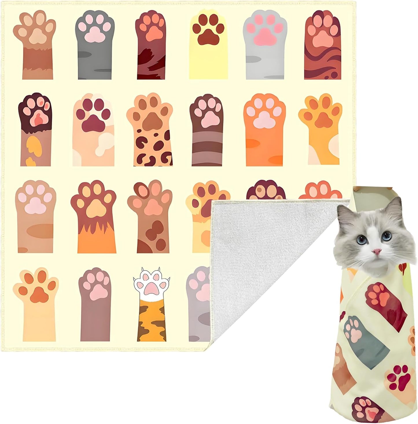 Cat Wrap for Cutting Nails, Self-Adhesive Cat Wrap, Cat Restraint for Nail Clipping, Anti-Scratch Cat Grooming Wrap for Medicine, Nail Clipping, Teeth Brushing, Ear Cleaning
