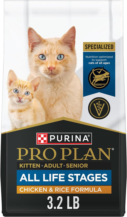 Purina Pro Plan All Life Stages High Protein Cat Food Chicken and Rice Dry Kibble 3.2 Pound (Pack of 1)